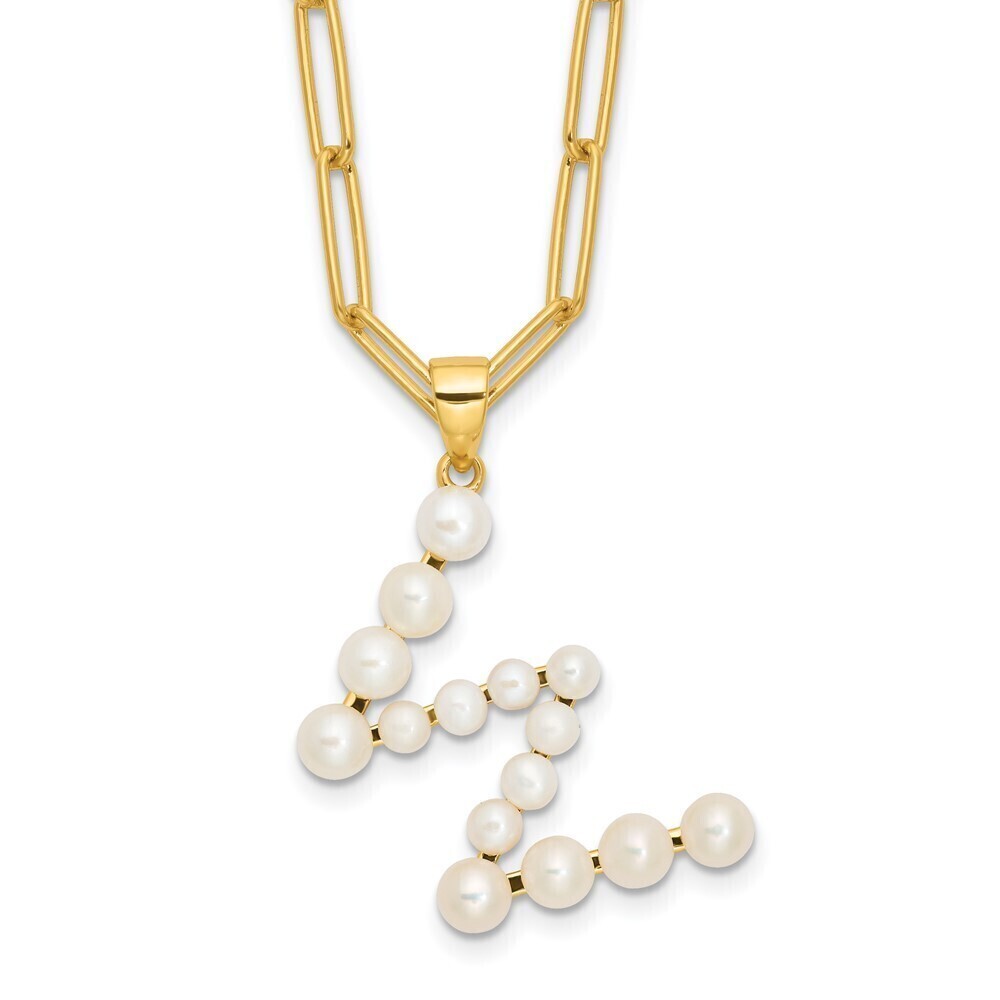 Kazi Luxury Sterling Silver Gold-plated 3-5.5mm FWC Pearl LETTER W 18in Necklace
